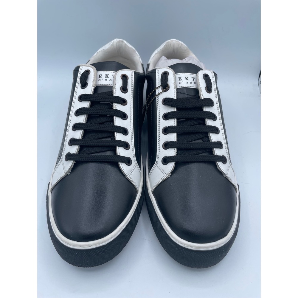 Nekta Genesis Mens 12 Black White Leather Low Top Sneakers Shoes Monochrome - Picture 2 of 8